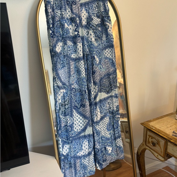 ZARA Wide Leg Paisley Blue  Linen Pants SZ Medium - Picture 3 of 7